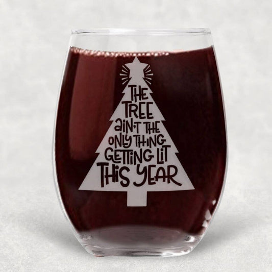 Tree Lit Wine Glass